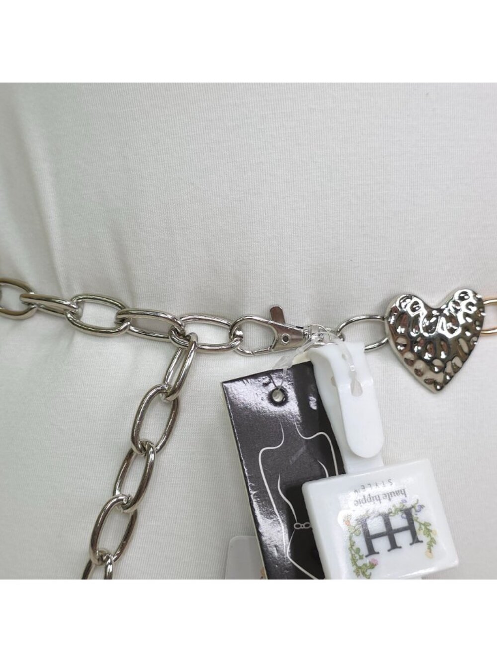 Haute Hippie Gold & Silver Heart Chain Belt L/XL Alloy 1.5" Wide 43"Long w/chain - Picture 10 of 11